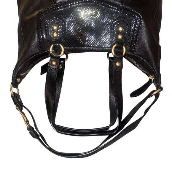 EUC Coach Vintage Black Leather Shoulder Bag with Gold Hardware Croc Detail - Picture 8 of 16